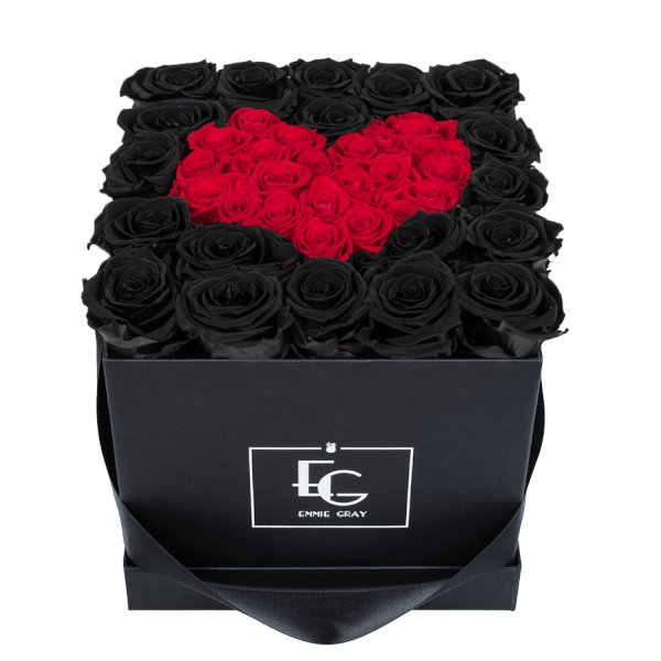 HEART SYMBOL INFINITY ROSEBOX | BLACK BEAUTY & VIBRANT RED | M