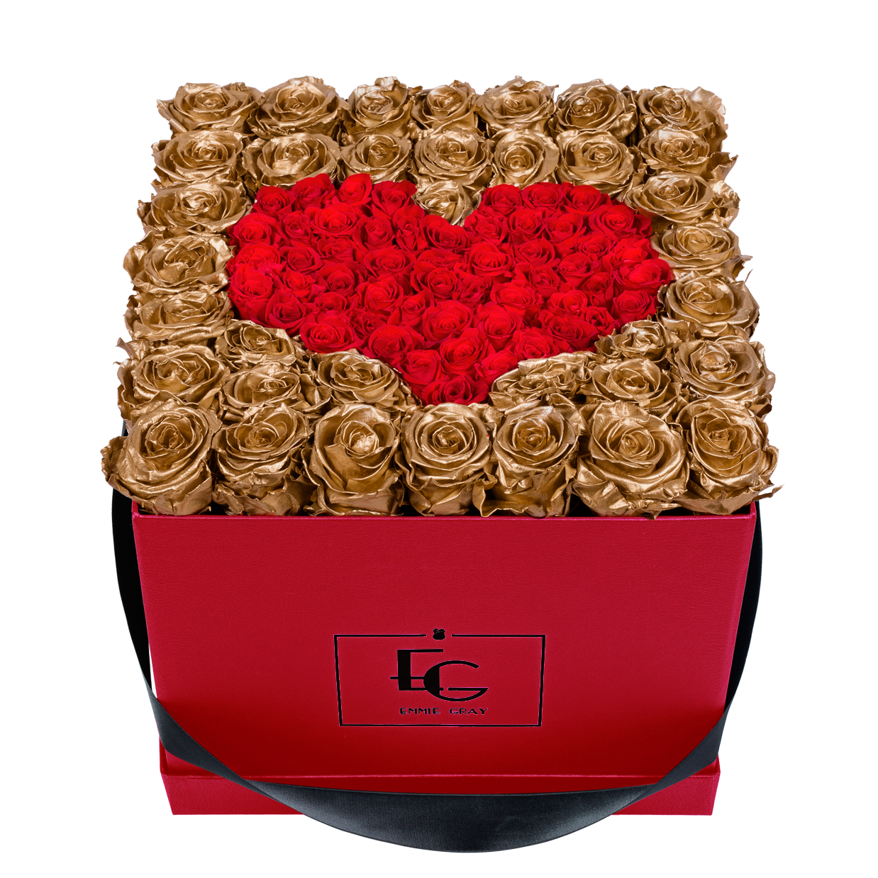 HEART SYMBOL INFINITY ROSEBOX | GOLD & VIBRANT RED | L