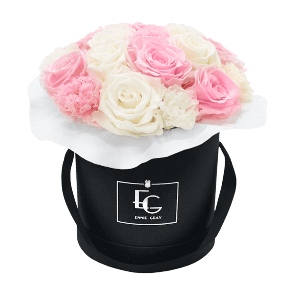 SPLENDID CARNATION MIX INFINITY ROSEBOX | BRIDAL PINK & PURE WHITE | S