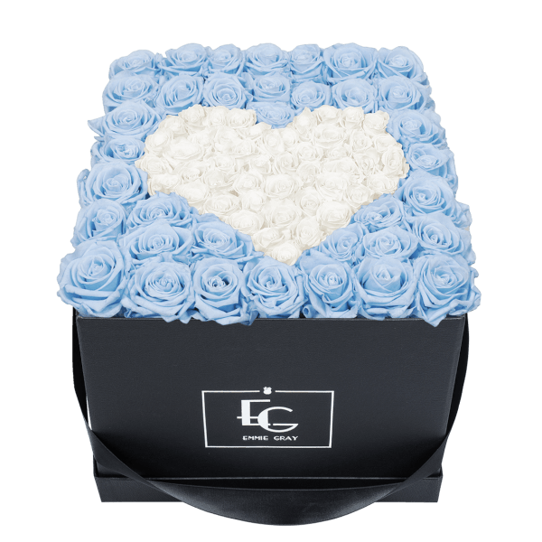 HEART SYMBOL INFINITY ROSEBOX | BABY BLUE & PURE WHITE | L