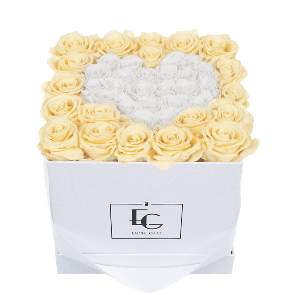 HEART SYMBOL INFINITY ROSEBOX | CHAMPAGNE & PURE WHITE | M