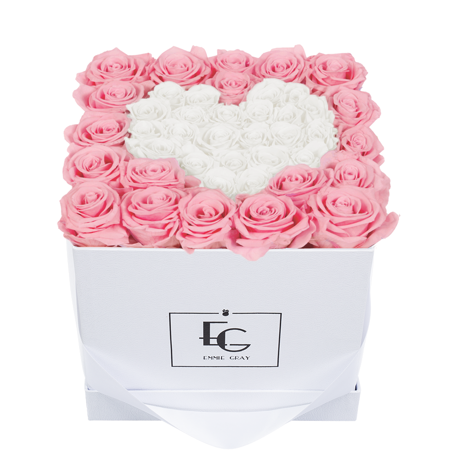 HEART SYMBOL INFINITY ROSEBOX | BRIDAL PINK & PURE WHITE | M