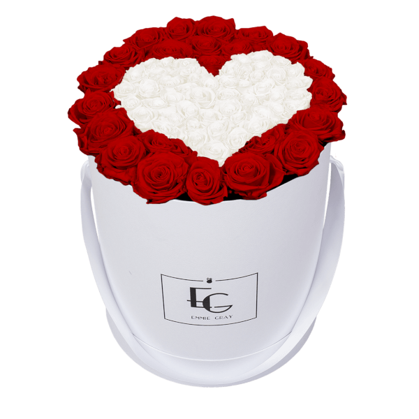 HEART SYMBOL INFINITY ROSEBOX | VIBRANT RED & PURE WHITE | L