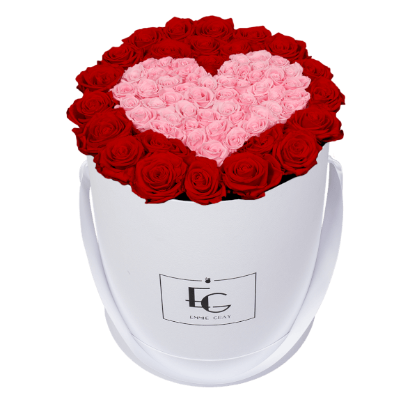 HEART SYMBOL INFINITY ROSEBOX | VIBRANT RED & BRIDAL PINK | L