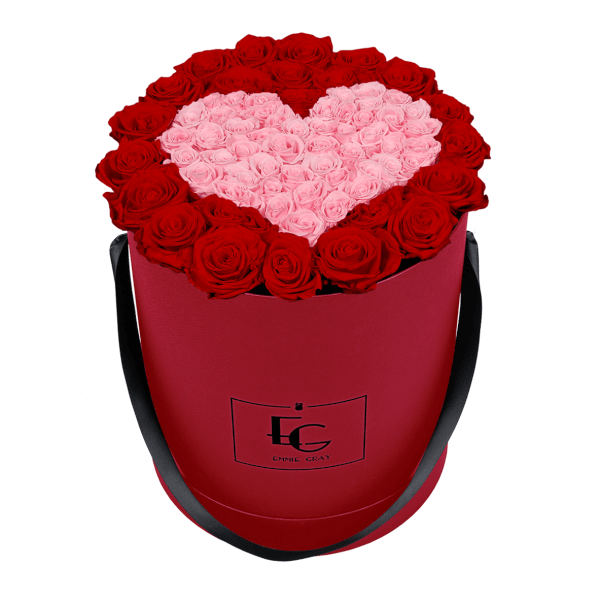 HEART SYMBOL INFINITY ROSEBOX | VIBRANT RED & BRIDAL PINK | L