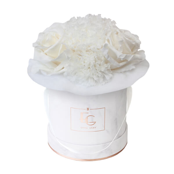 Splendid Carnation Infinity Rosebox | Pure White | XS