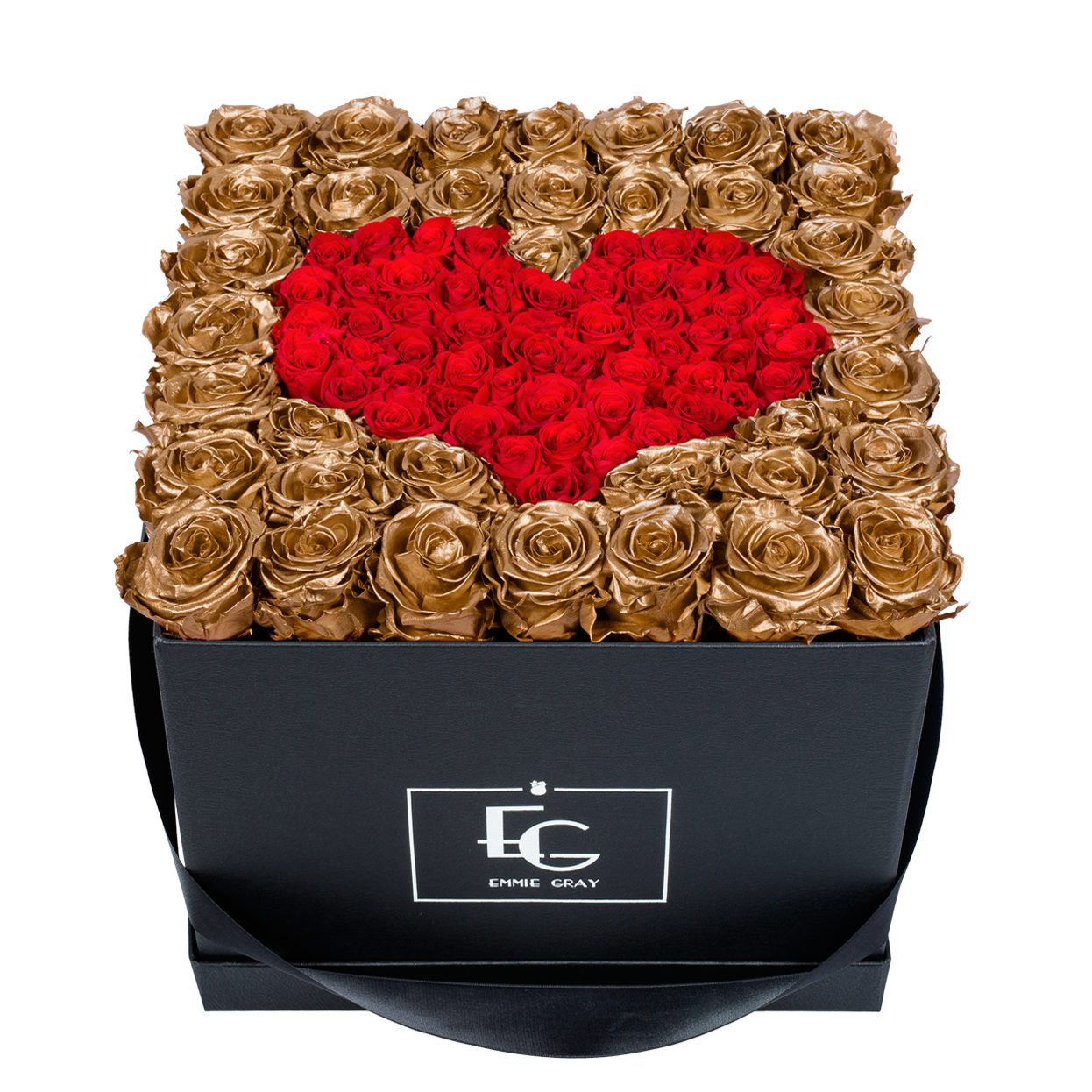 HEART SYMBOL INFINITY ROSEBOX | GOLD & VIBRANT RED | L