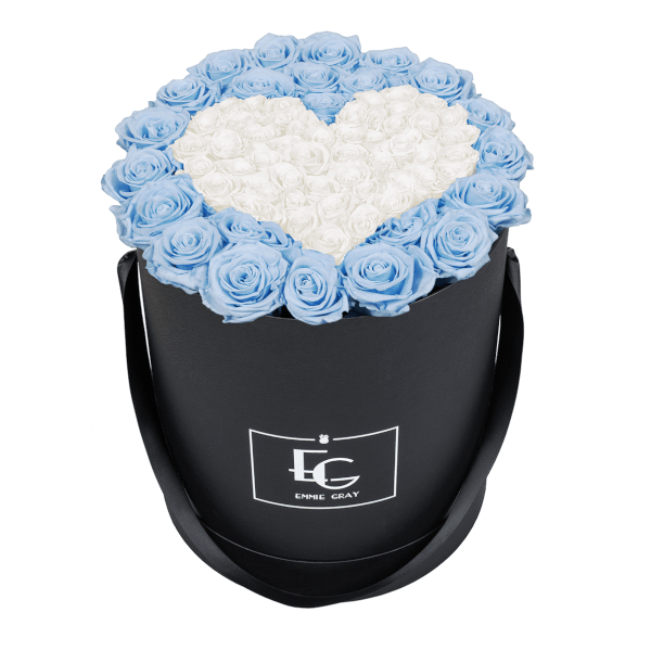 HEART SYMBOL INFINITY ROSEBOX | BABY BLUE & PURE WHITE | L