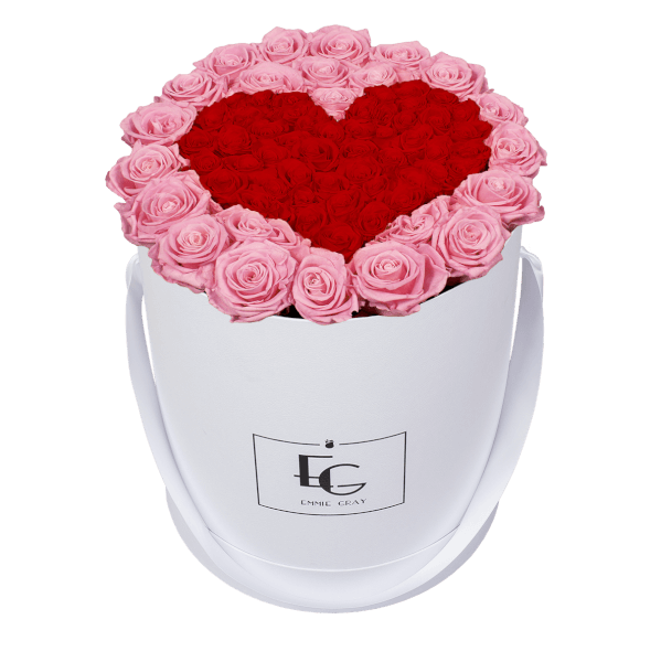 HEART SYMBOL INFINITY ROSEBOX | BRIDAL PINK & VIBRANT RED | L