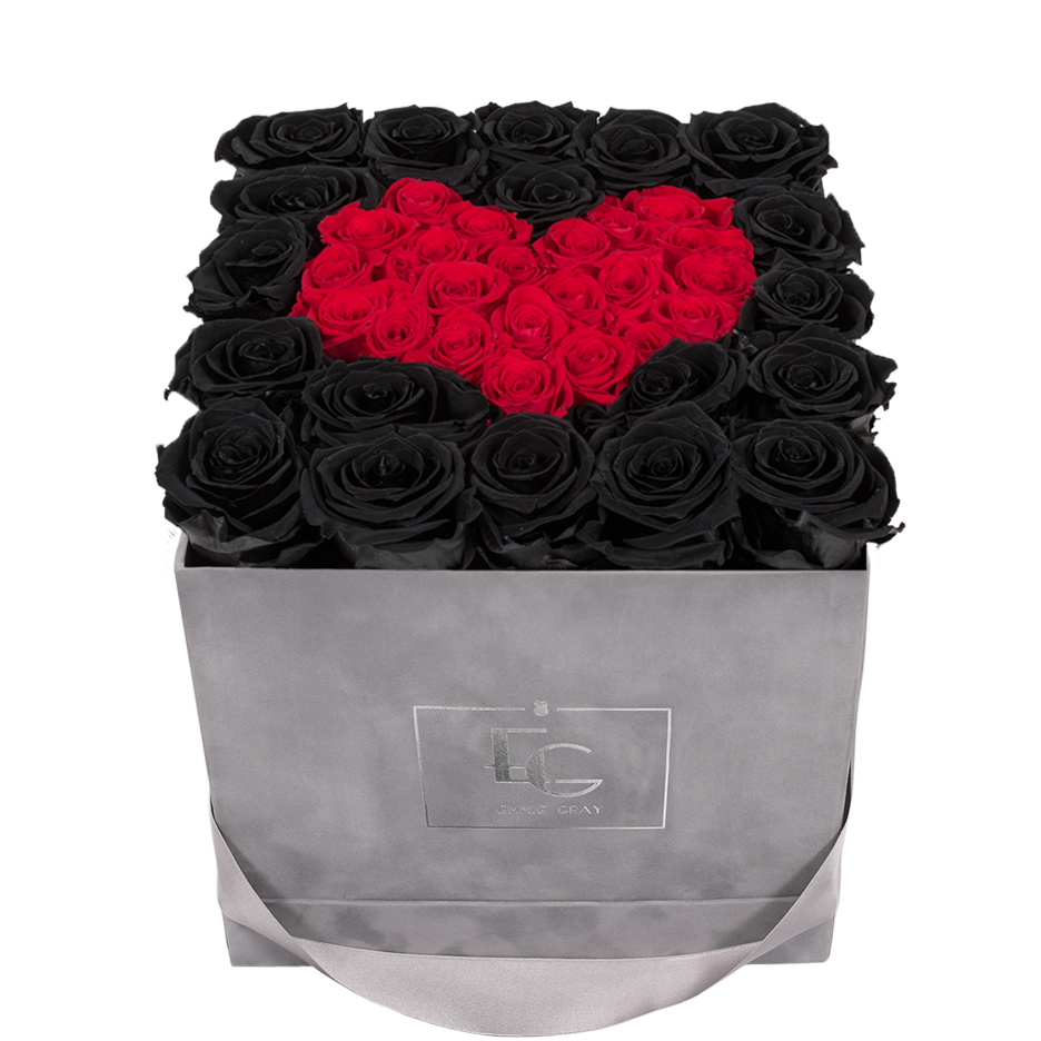 HEART SYMBOL INFINITY ROSEBOX | BLACK BEAUTY & VIBRANT RED | M