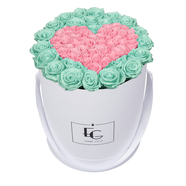 HEART SYMBOL INFINITY ROSEBOX | MINTY GREEN & BRIDAL PINK | L