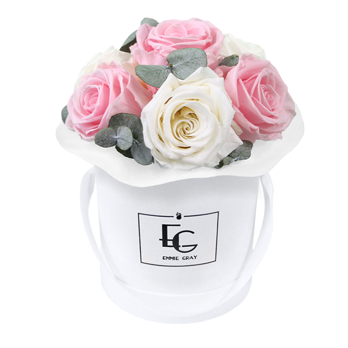 Splendid Eucalyptus Infinity Rosebox | Pure White & Bridal Pink | XS