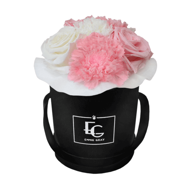 SPLENDID CARNATION MIX INFINITY ROSEBOX | BRIDAL PINK & PURE WHITE | XS